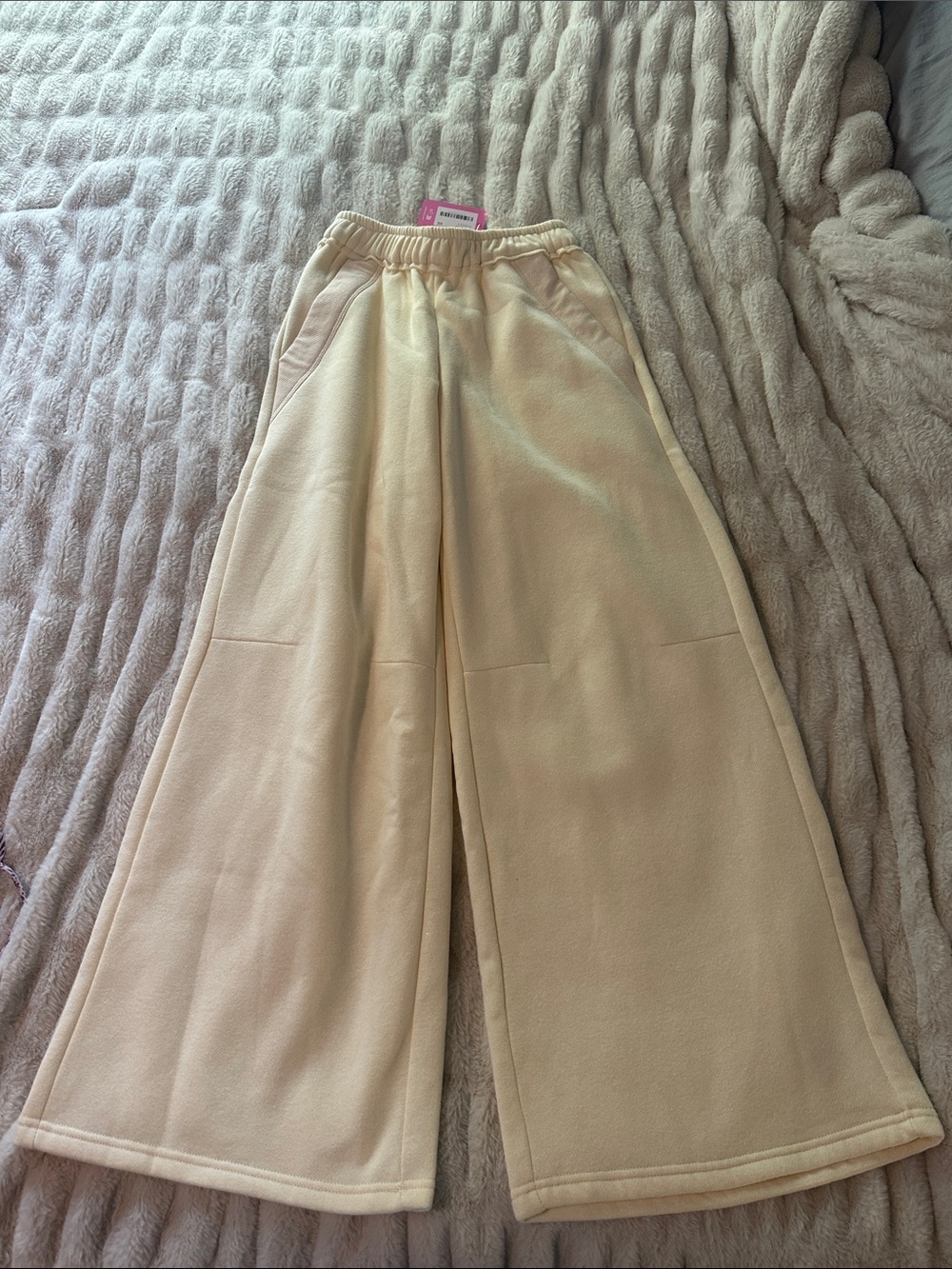 Cream Wide-Leg Women’s Bottoms - Elastic Waist Size XS